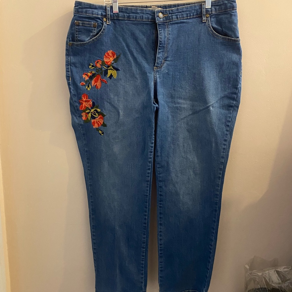Denim Jeans with Floral Embroidery